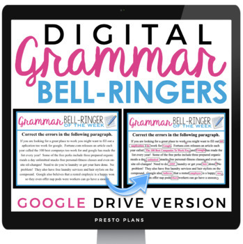 Preview of Grammar Bell Ringers - Editing Grammar, Punctuation, & Spelling Digital Tasks