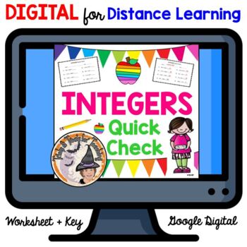 Preview of DIGITAL Integers Quick Check Adding Subtracting Multiplying Dividing Answer KEY
