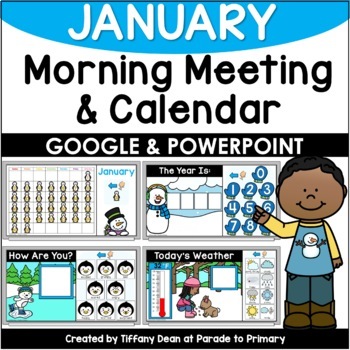 Preview of DIGITAL January Calendar & Morning Meeting - PowerPoint & Google Slides - K