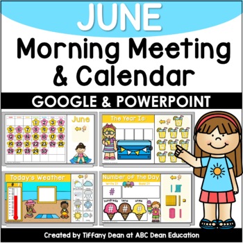 Preview of DIGITAL June Calendar & Morning Meeting - PowerPoint & Google Slides - K