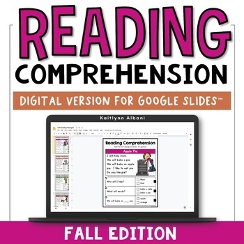 Preview of DIGITAL Kindergarten Reading Comprehension Passages - FALL | Distance Learning