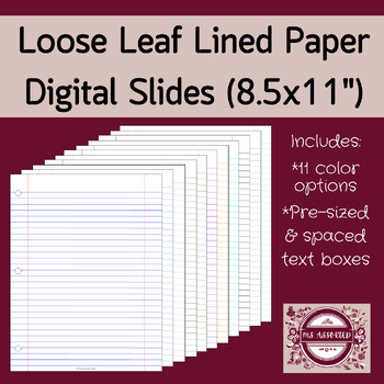 Preview of DIGITAL Loose Leaf Lined Paper Slides (portrait, full size, 8.5x11")
