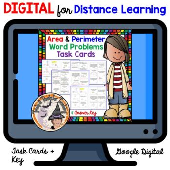 Preview of DIGITAL Math Area and Perimeter Word Problems Task Cards with Answer Key