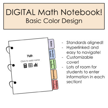 Preview of DIGITAL Math Notebook - Standards Aligned (Basic Color Design)