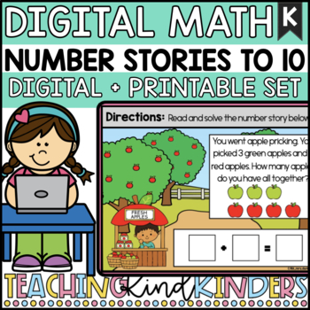 Preview of Kindergarten Word Problems | Number Stories Digital + Printable | Google Slides