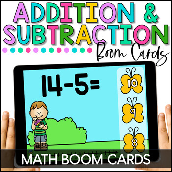 Preview of Spring Math Boom Cards Addition and Subtraction to 20 Addition Practice for 1st