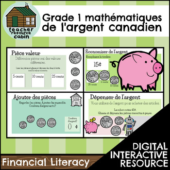 Preview of DIGITAL Mathématiques de l'argent | Canadian Money in French (Grade 1 Math)