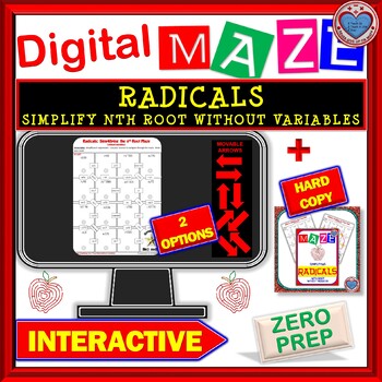 Preview of DIGITAL Maze - Radicals: Simplifying nth root (no variables) - 2 Options