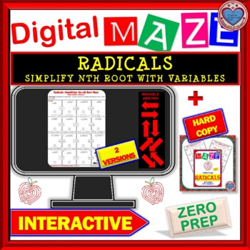 Preview of DIGITAL Maze - Radicals: Simplifying nth root (with variables) - 2 Mazes
