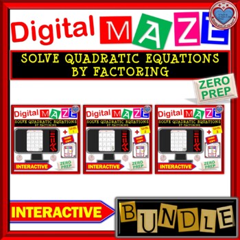 Preview of DIGITAL Mazes - BUNDLE Solve Quadratic Equations by FACTORING