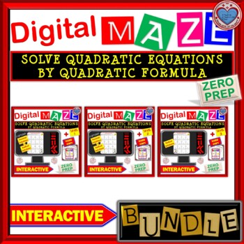 Preview of DIGITAL Mazes - BUNDLE Solve Quadratic Equations by Quadratic Formula