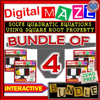 Preview of DIGITAL Mazes - BUNDLE Solve Quadratic Equations by Square Root Property