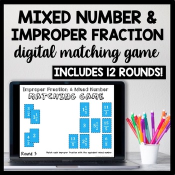Preview of DIGITAL Mixed Number & Improper Fraction Center Activities Hands On No Prep Game