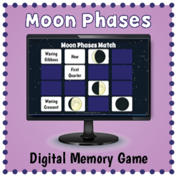 Preview of DIGITAL Moon Phases Memory Matching Card Game
