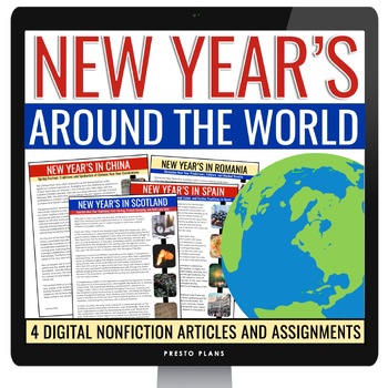 Preview of New Year's Around the World Reading Comprehension Nonfiction Assignments Digital