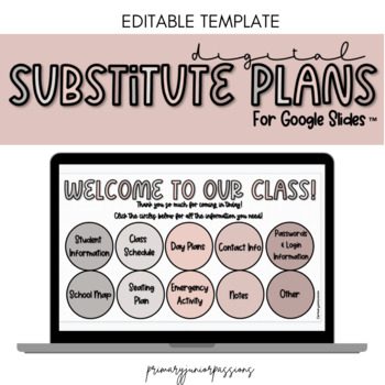 Preview of DIGITAL Neutral Editable Substitute Plans Template for Google Slides™