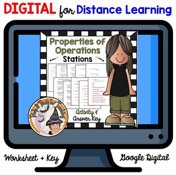 Preview of DIGITAL Number Properties of Operations Google Slides Stations Answer Key PLUS