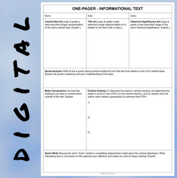Preview of DIGITAL ONE PAGER - INFORMATIONAL TEXT - GRAPHIC ORGANIZER - DISTANCE LEARNING