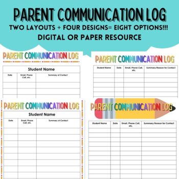 Preview of DIGITAL OR PRINTABLE Parent Communication Log 