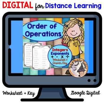 Preview of DIGITAL Order of Operations Worksheet KEY Add Subtract Multiply Divide Integers