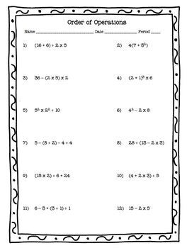 DIGITAL Order of Operations Worksheet with Answer KEY includes