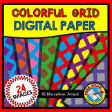 COLORFUL GRID DIGITAL PAPER BACKGROUNDS RAINBOW CLIPART TE