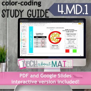 Preview of DIGITAL & PAPER: Color-Coding Study Guide: 4.MD.1 Measurement Conversions