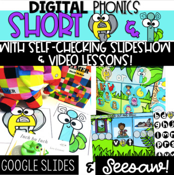 Preview of DIGITAL PHONICS: Short e & i - Seesaw & Google Slides - Elephant & Inchworm