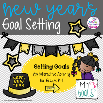 Preview of DIGITAL {PPT & GOOGLE DRIVE}  SEL Lesson, New Years Goal Setting, Grades K-1