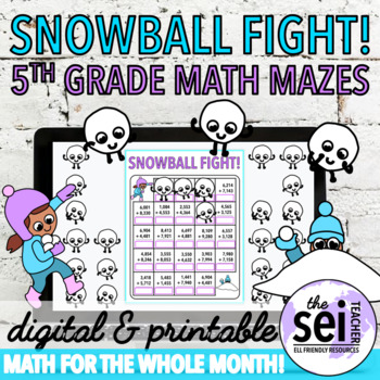 Preview of DIGITAL & PRINTABLE FIFTH GRADE WINTER MATH CENTERS - JANUARY FEBRUARY