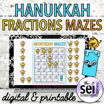 Preview of DIGITAL & PRINTABLE HANUKKAH DECEMBER MATH ACTIVITIES - FRACTIONS