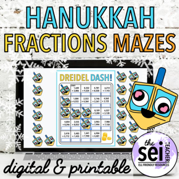 Preview of DIGITAL & PRINTABLE HANUKKAH WINTER HOLIDAY MATH WORKSHEETS - FRACTIONS
