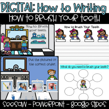 Preview of DIGITAL & PRINTABLE: How to Brush your Teeth Writing - SeeSaw - Google Slides