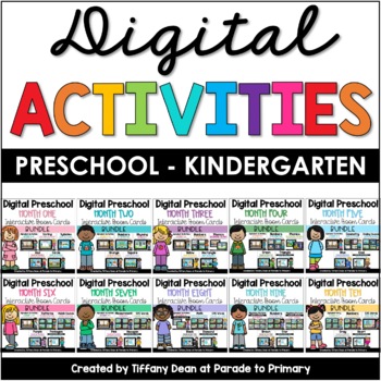 Preview of DIGITAL Preschool - YEAR LONG BUNDLE - Monthly Preschool Activities - Boom Cards