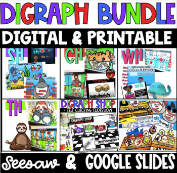 Preview of DIGITAL & Printable Digraphs Bundle sh, th, wh, ch - Google Slides & Seesaw