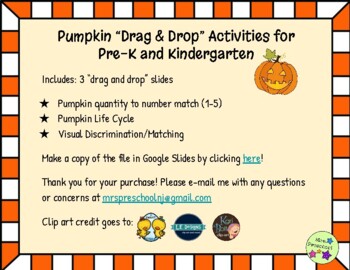 Preview of DIGITAL Pumpkin "Drag and Drop" Activities for Pre-K & Kindergarten