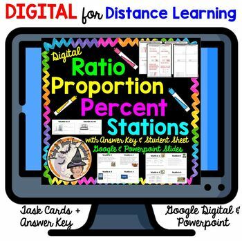 Digital Ratio Proportion Percent Math Task Cards Stations Powerpoint 