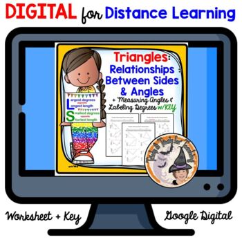 Preview of DIGITAL Relationships Between Sides and Angles in Triangles Worksheet + Key