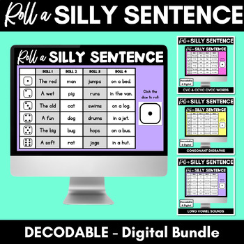 Preview of Decodable Sentences - Roll a Silly Sentence Phonics Activity - DIGITAL BUNDLE