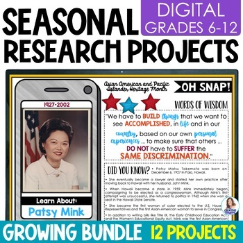 Preview of Seasonal DIGITAL Research Projects - Middle School ELA - Asian Pacific American