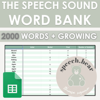 Preview of DIGITAL Speech Sound Word Bank | 2000+ WORDS 