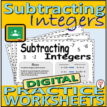 Preview of DIGITAL Subtracting Integers Practice Worksheets
