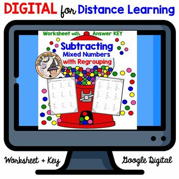 Preview of DIGITAL Subtracting Mixed Numbers Fractions with Regrouping Worksheet Answer KEY