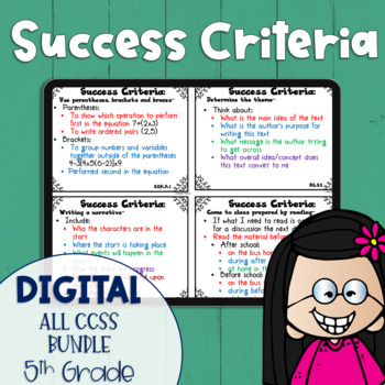 Preview of DIGITAL Success Criteria for Common Core Learning Targets All Subject BUNDLE