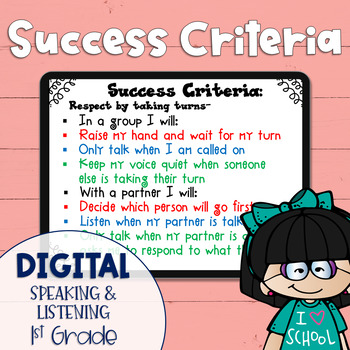 Preview of DIGITAL Success Criteria for Common Core Learning Targets in Speak & Listen 1st