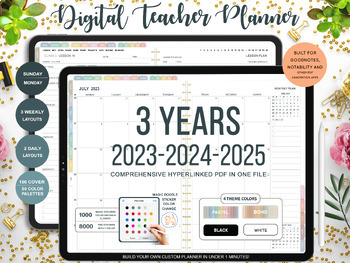 Preview of DIGITAL Teacher Planner 2023 2024 2025, Teacher Lesson Planner 3years, Goodnotes