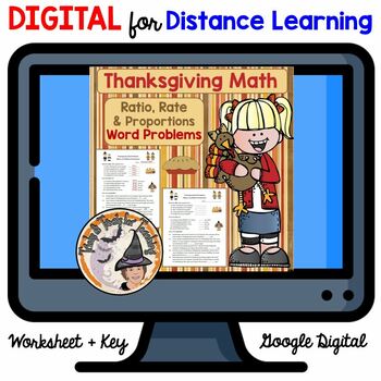 Preview of DIGITAL Thanksgiving Math Word Problems Worksheet + KEY Ratio Rate Proportions