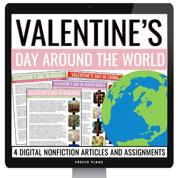 Preview of Valentine's Day Around the World Reading Comprehension - Digital Assignments