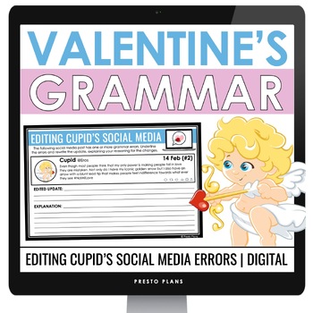 Preview of Valentine's Day Digital Grammar Activity Editing Errors in Cupid's Social Media