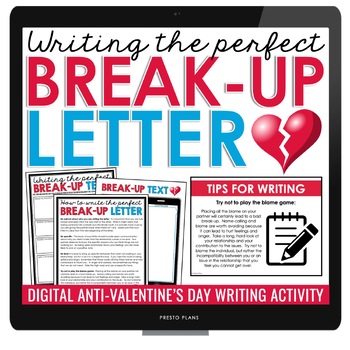 Preview of Valentine's Day Writing Assignment - Writing a Break Up Letter or Text - Digital